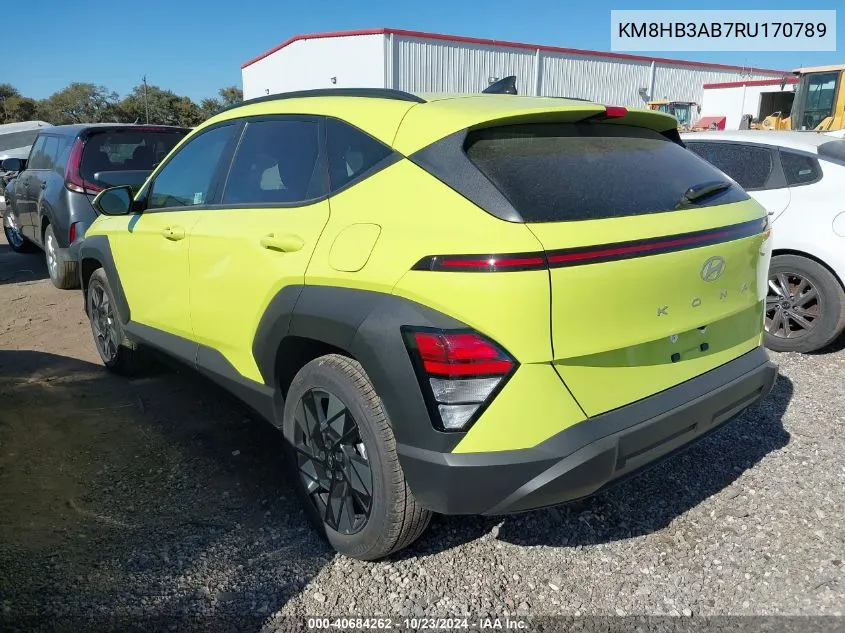 2024 Hyundai Kona Sel VIN: KM8HB3AB7RU170789 Lot: 40684262