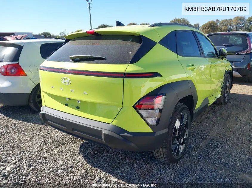 2024 Hyundai Kona Sel VIN: KM8HB3AB7RU170789 Lot: 40684262