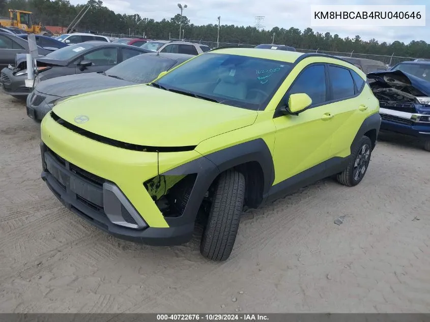 2024 Hyundai Kona Sel VIN: KM8HBCAB4RU040646 Lot: 40722676