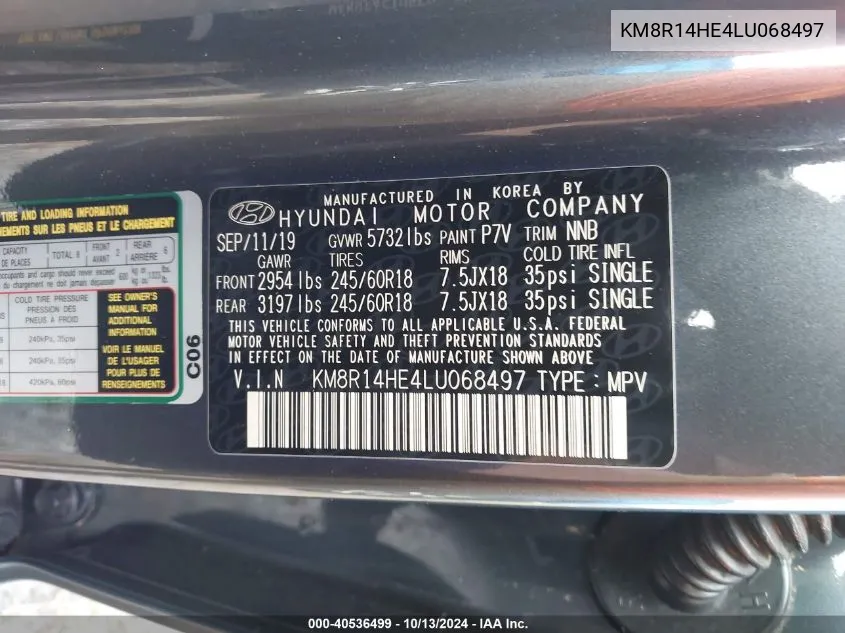 KM8R14HE4LU068497 2020 Hyundai Palisade Se