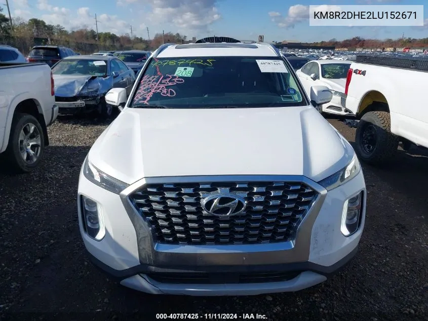 2020 Hyundai Palisade Sel VIN: KM8R2DHE2LU152671 Lot: 40787425