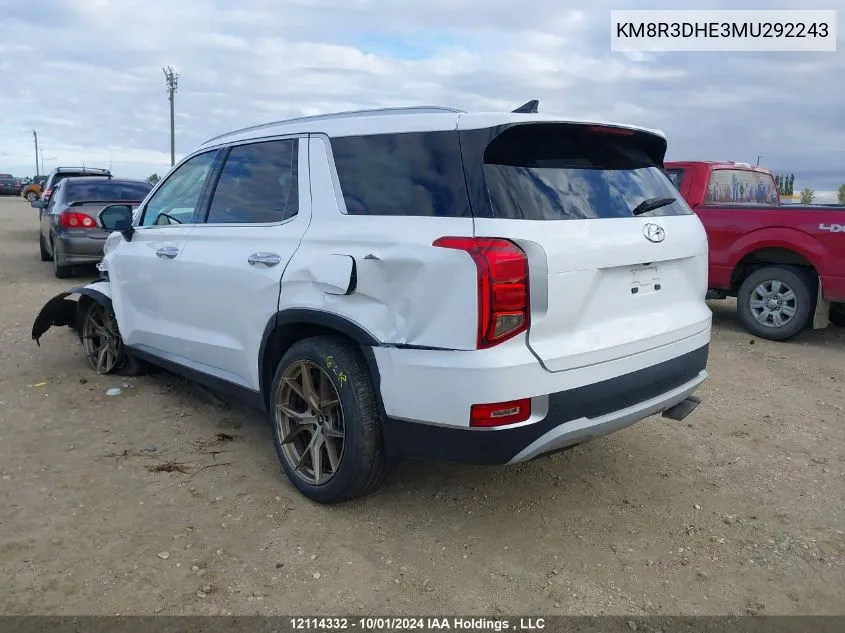 2021 Hyundai Palisade Sel VIN: KM8R3DHE3MU292243 Lot: 12114332