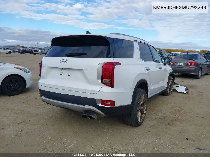 2021 Hyundai Palisade Sel VIN: KM8R3DHE3MU292243 Lot: 12114332