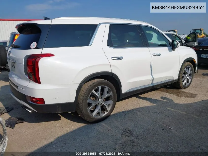 2021 Hyundai Palisade Sel VIN: KM8R44HE3MU324962 Lot: 39894055