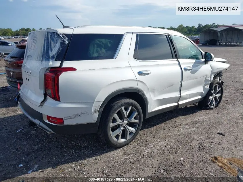 KM8R34HE5MU274147 2021 Hyundai Palisade Sel