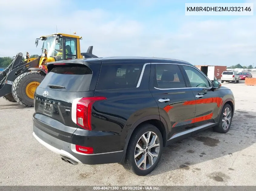 2021 Hyundai Palisade Sel VIN: KM8R4DHE2MU332146 Lot: 40471380