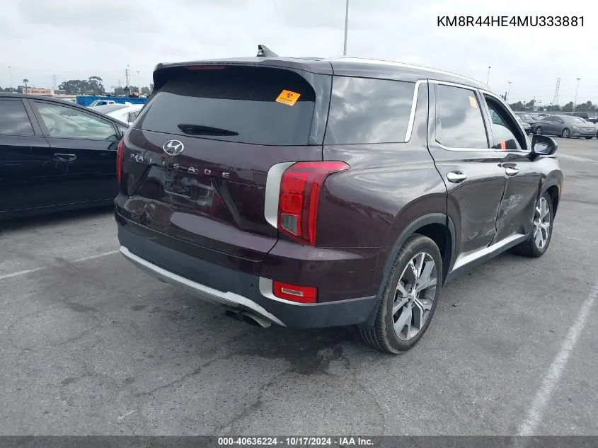 2021 Hyundai Palisade Sel VIN: KM8R44HE4MU333881 Lot: 40636224