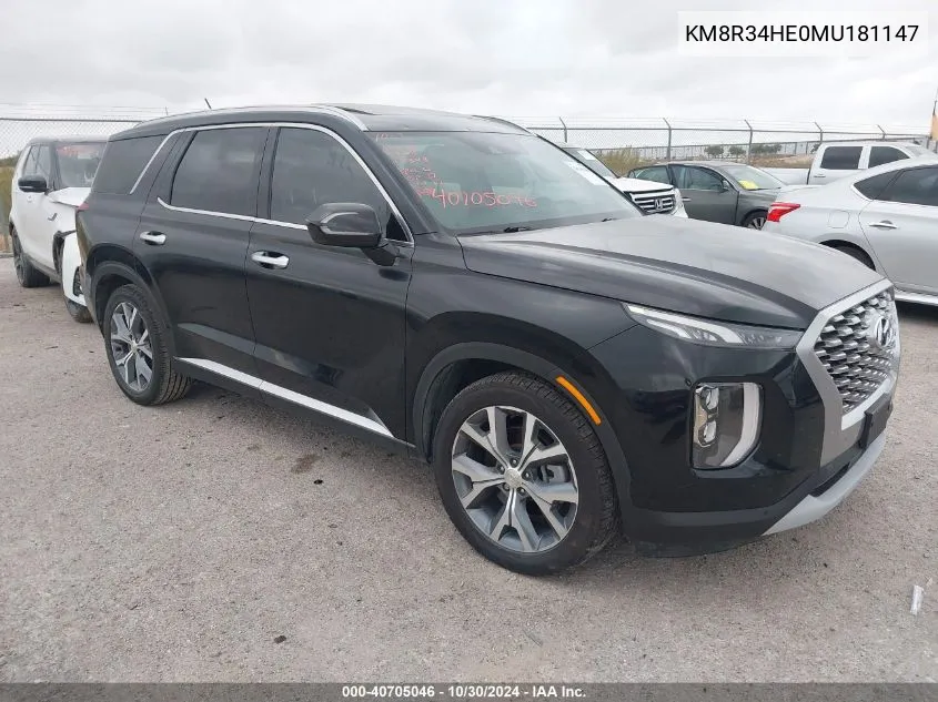 2021 Hyundai Palisade Sel VIN: KM8R34HE0MU181147 Lot: 40705046