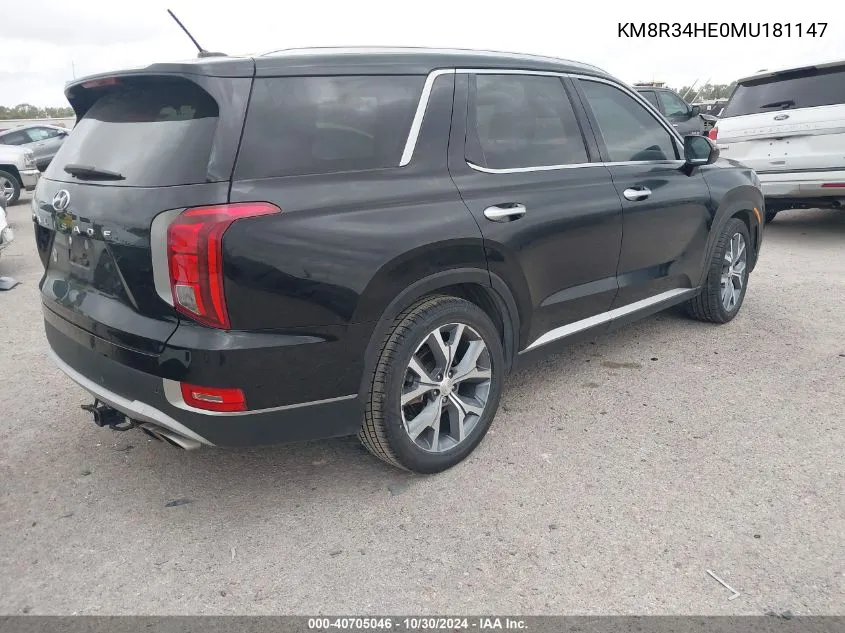 2021 Hyundai Palisade Sel VIN: KM8R34HE0MU181147 Lot: 40705046