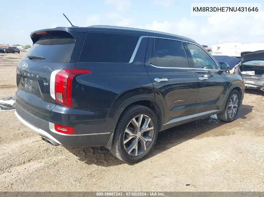 2022 Hyundai Palisade Sel VIN: KM8R3DHE7NU431646 Lot: 39987243