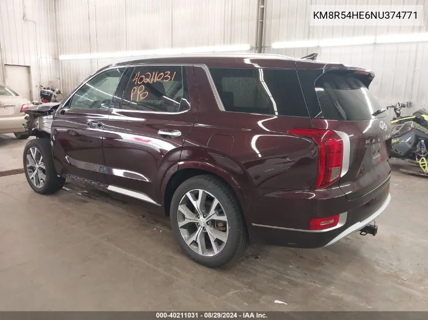 2022 Hyundai Palisade Limited VIN: KM8R54HE6NU374771 Lot: 40211031