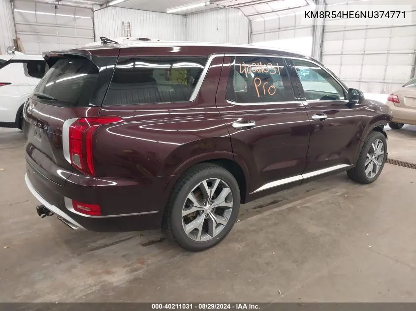 2022 Hyundai Palisade Limited VIN: KM8R54HE6NU374771 Lot: 40211031