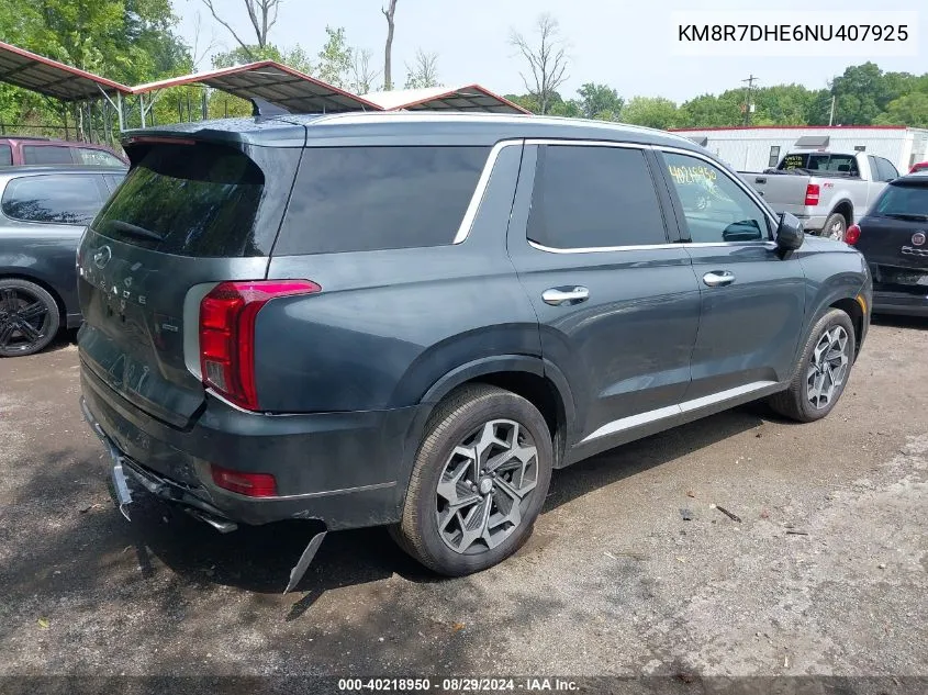 2022 Hyundai Palisade Calligraphy VIN: KM8R7DHE6NU407925 Lot: 40218950