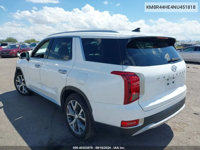 2022 Hyundai Palisade Sel VIN: KM8R44HE4NU451818 Lot: 40353876