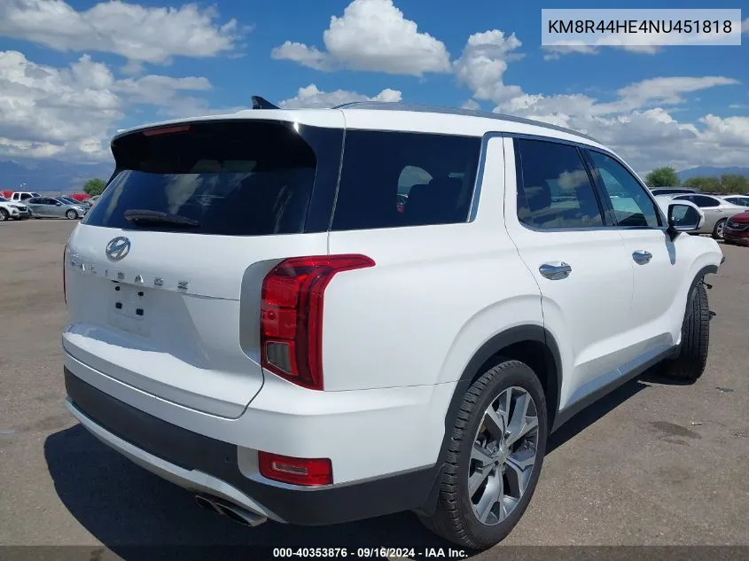 2022 Hyundai Palisade Sel VIN: KM8R44HE4NU451818 Lot: 40353876