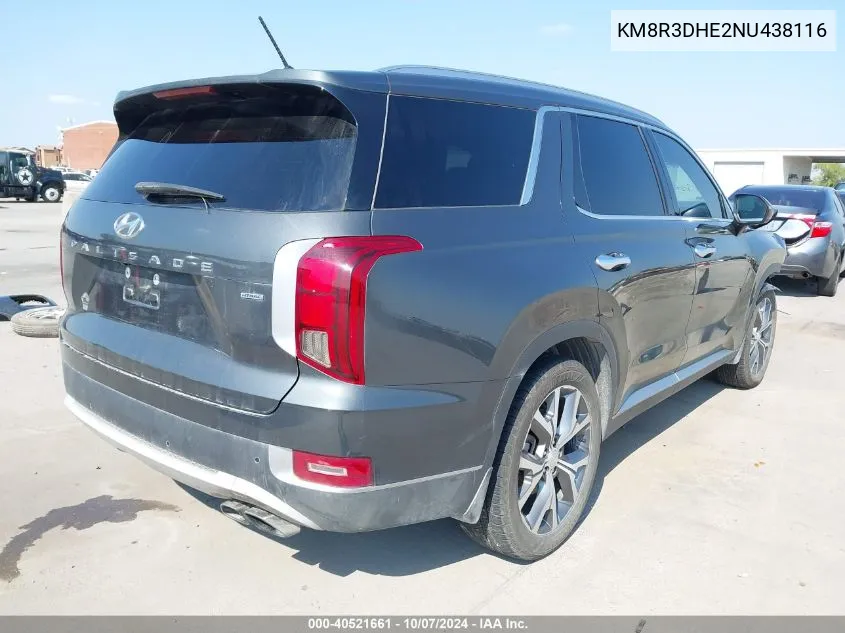 2022 Hyundai Palisade Sel VIN: KM8R3DHE2NU438116 Lot: 40521661