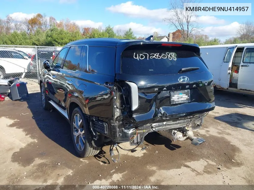 2022 Hyundai Palisade Sel VIN: KM8R4DHE9NU414957 Lot: 40728088