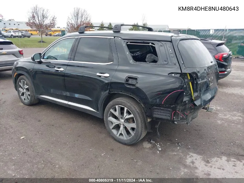 2022 Hyundai Palisade Sel VIN: KM8R4DHE8NU480643 Lot: 40805319