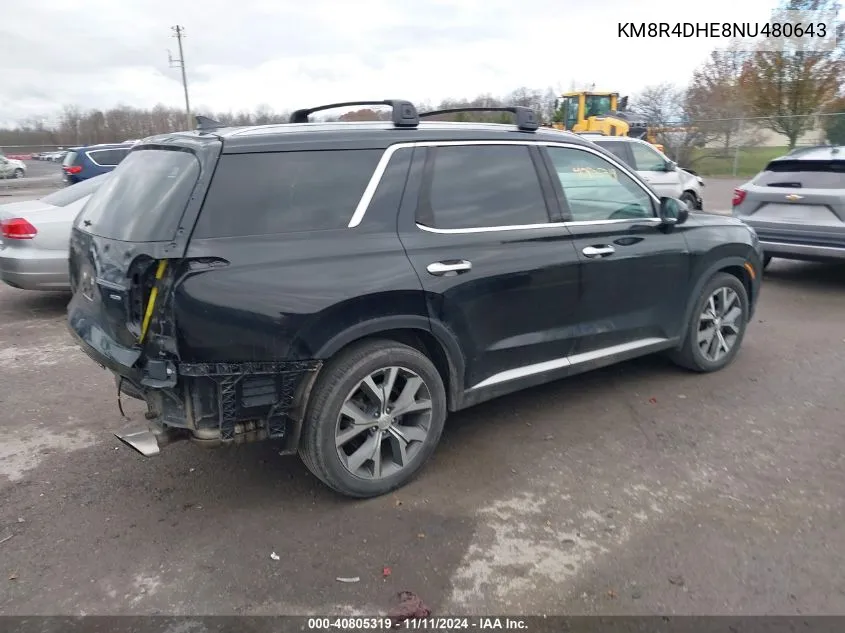 2022 Hyundai Palisade Sel VIN: KM8R4DHE8NU480643 Lot: 40805319