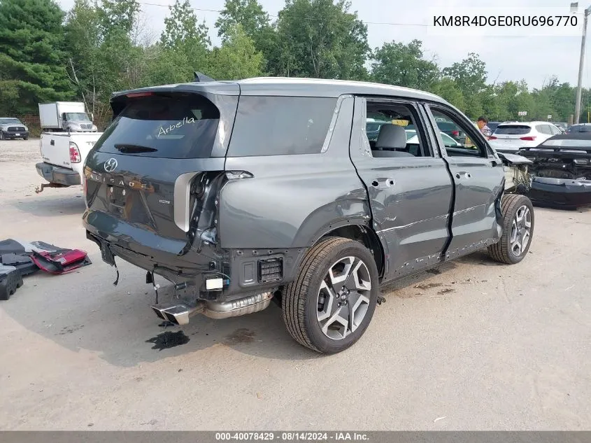 2024 Hyundai Palisade Sel VIN: KM8R4DGE0RU696770 Lot: 40078429