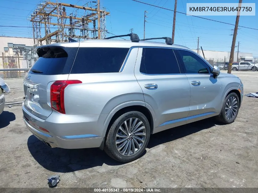 2024 Hyundai Palisade Calligraphy VIN: KM8R74GE3RU647750 Lot: 40135347