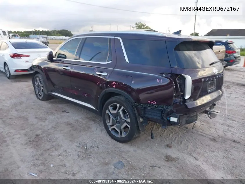 2024 Hyundai Palisade Sel VIN: KM8R44GEXRU672167 Lot: 40195194