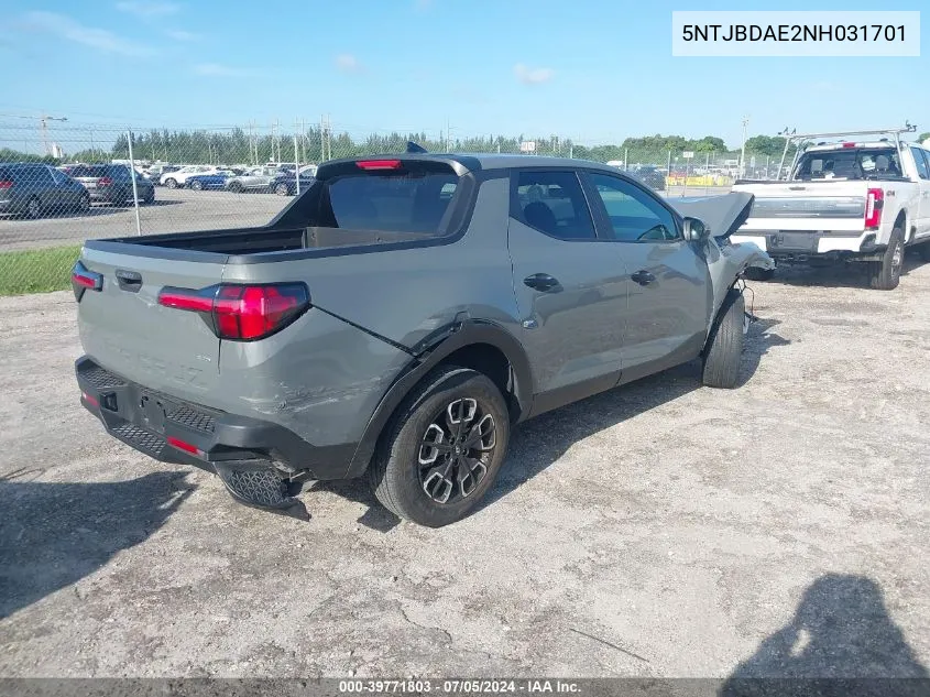 2022 Hyundai Santa Cruz Sel VIN: 5NTJBDAE2NH031701 Lot: 39771803