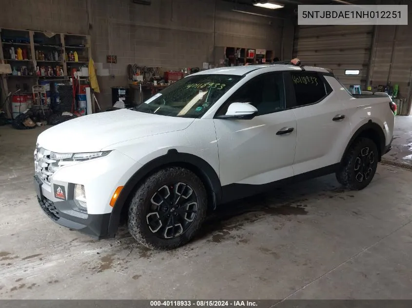 2022 Hyundai Santa Cruz Sel VIN: 5NTJBDAE1NH012251 Lot: 40118933