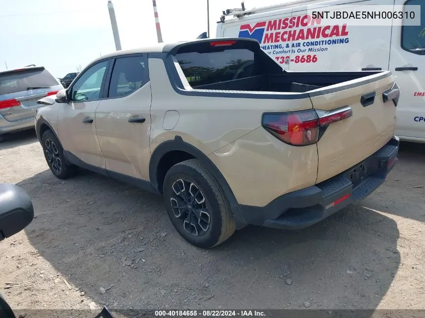 2022 Hyundai Santa Cruz Sel VIN: 5NTJBDAE5NH006310 Lot: 40184655