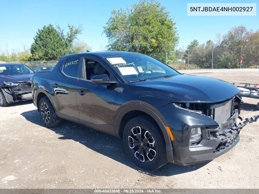 2022 Hyundai Santa Cruz Sel VIN: 5NTJBDAE4NH002927 Lot: 40433695