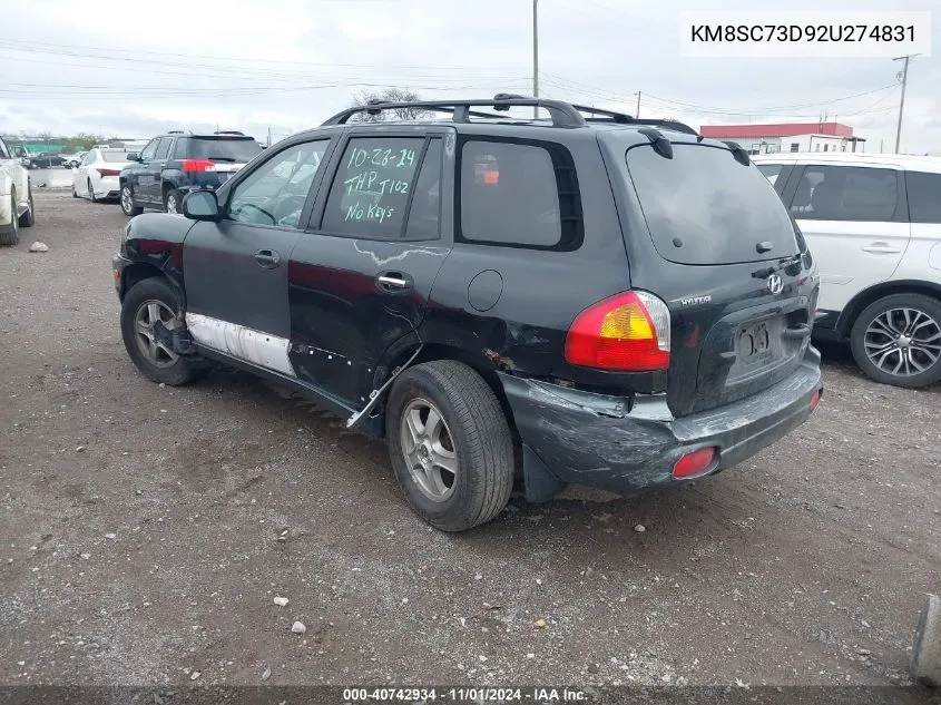 2002 Hyundai Santa Fe Gls/Lx VIN: KM8SC73D92U274831 Lot: 40742934