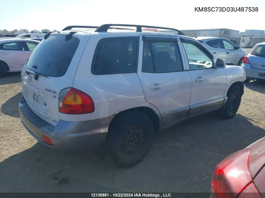 2003 Hyundai Santa Fe VIN: KM8SC73D03U487538 Lot: 12130981