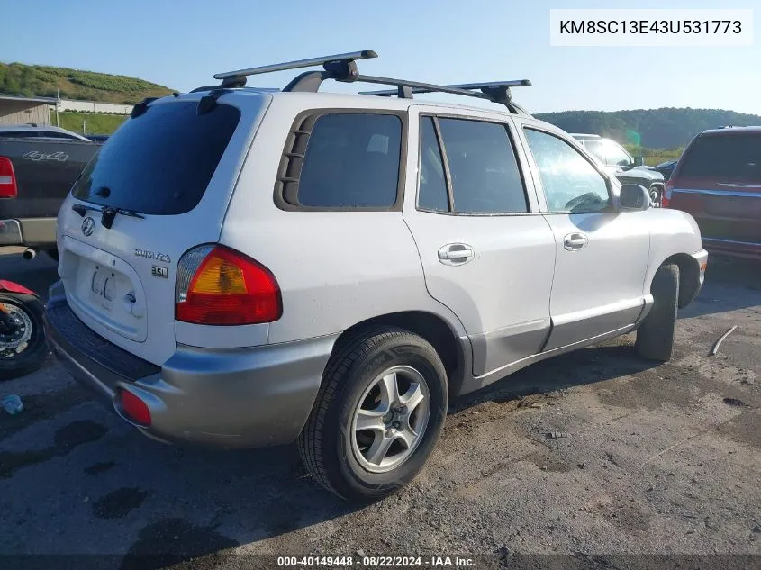 2003 Hyundai Santa Fe Gls/Lx VIN: KM8SC13E43U531773 Lot: 40149448