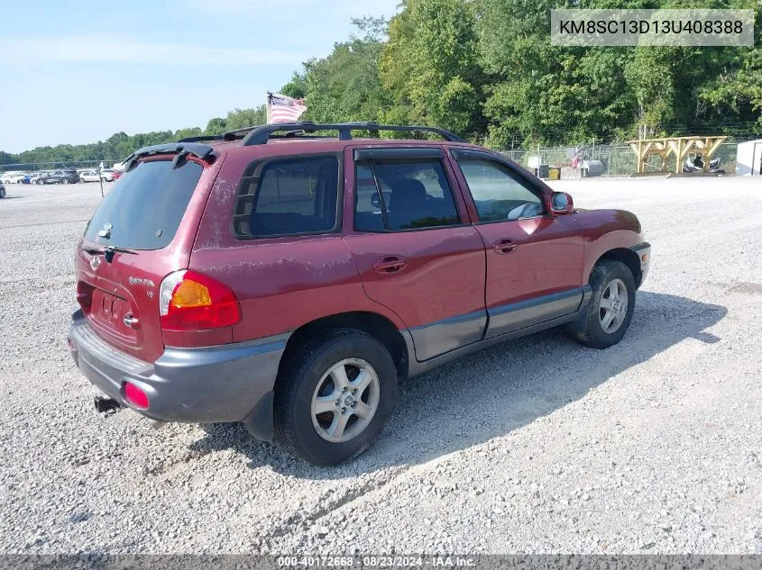 2003 Hyundai Santa Fe Gls/Lx VIN: KM8SC13D13U408388 Lot: 40172668