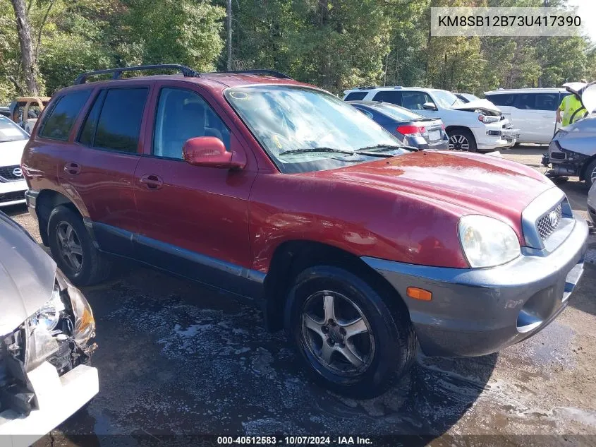 2003 Hyundai Santa Fe VIN: KM8SB12B73U417390 Lot: 40512583