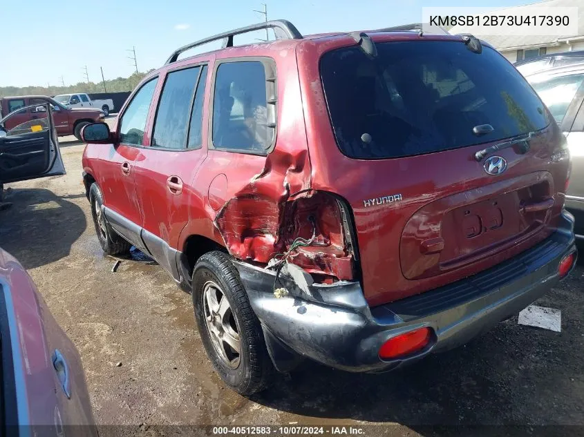 2003 Hyundai Santa Fe VIN: KM8SB12B73U417390 Lot: 40512583