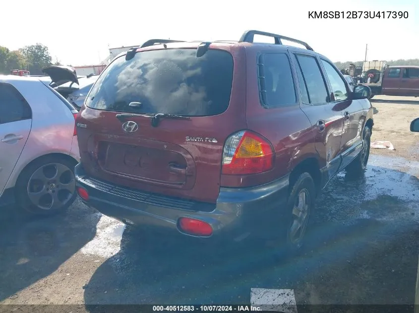 2003 Hyundai Santa Fe VIN: KM8SB12B73U417390 Lot: 40512583