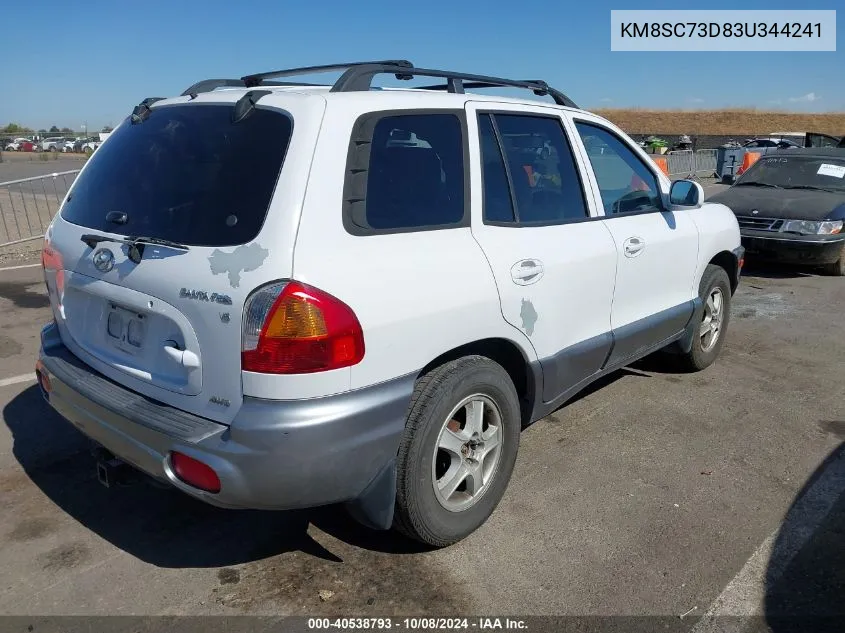 2003 Hyundai Santa Fe Gls/Lx VIN: KM8SC73D83U344241 Lot: 40538793