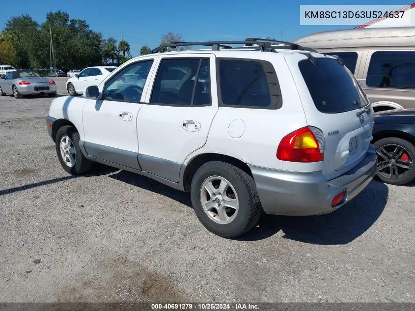 2003 Hyundai Santa Fe Gls/Lx VIN: KM8SC13D63U524637 Lot: 40691279