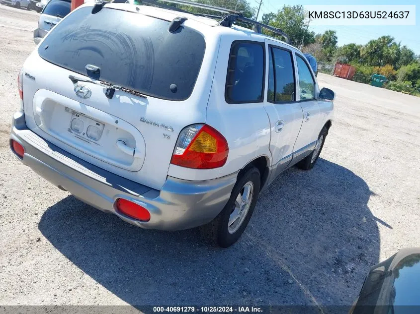 2003 Hyundai Santa Fe Gls/Lx VIN: KM8SC13D63U524637 Lot: 40691279