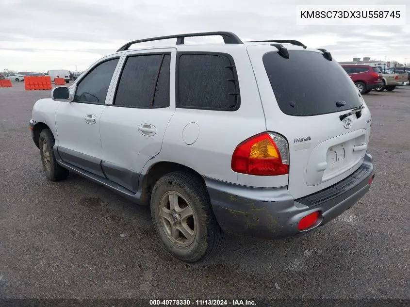 2003 Hyundai Santa Fe Gls/Lx VIN: KM8SC73DX3U558745 Lot: 40778330