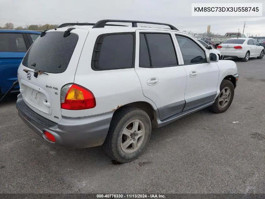 2003 Hyundai Santa Fe Gls/Lx VIN: KM8SC73DX3U558745 Lot: 40778330