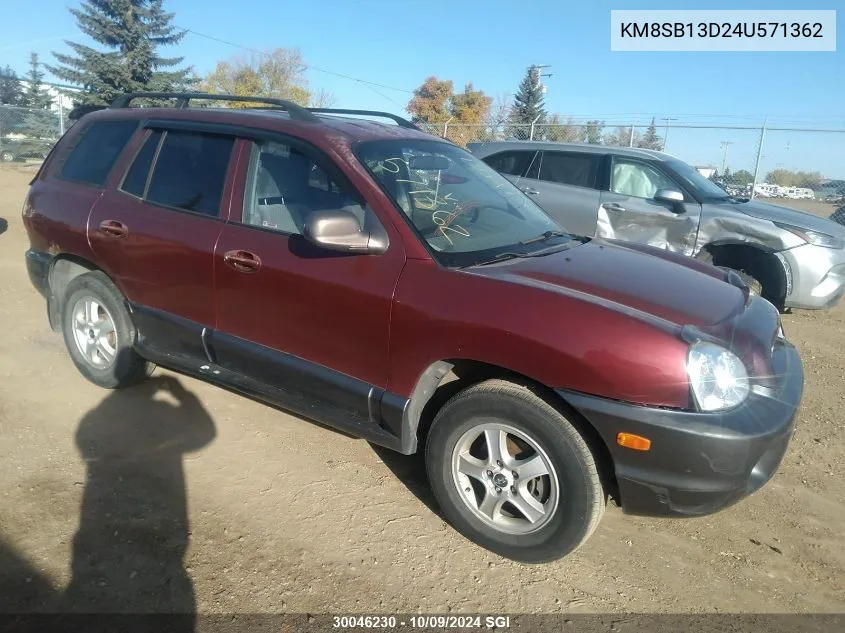 2004 Hyundai Santa Fe VIN: KM8SB13D24U571362 Lot: 30046230