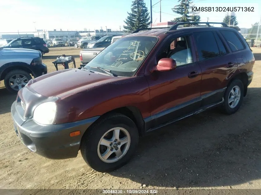 2004 Hyundai Santa Fe VIN: KM8SB13D24U571362 Lot: 30046230