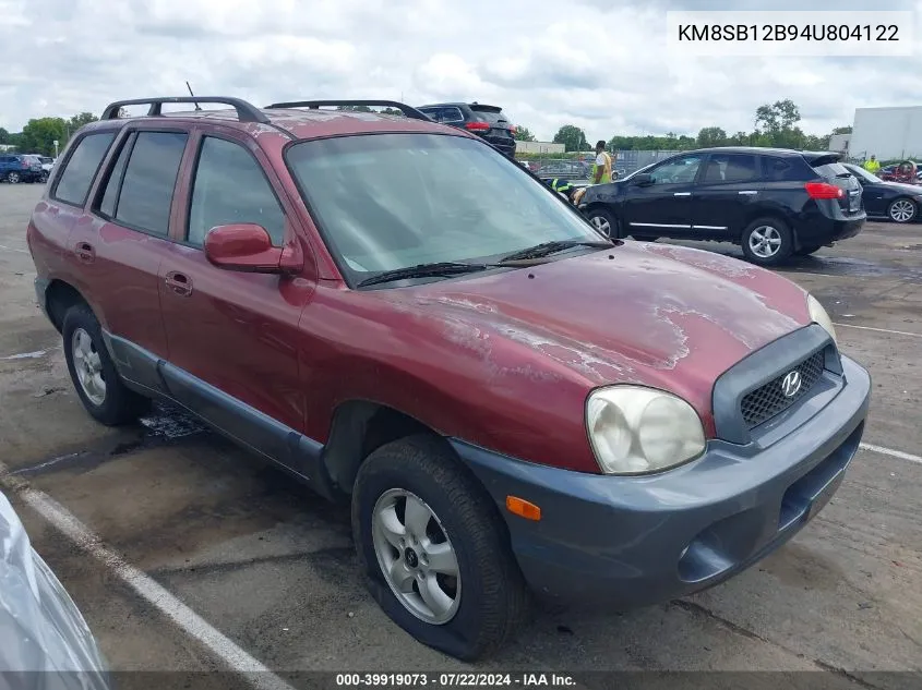 2004 Hyundai Santa Fe VIN: KM8SB12B94U804122 Lot: 39919073