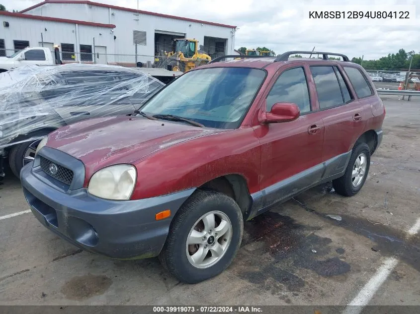 2004 Hyundai Santa Fe VIN: KM8SB12B94U804122 Lot: 39919073