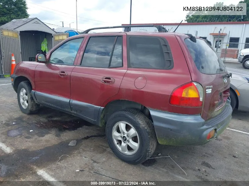 2004 Hyundai Santa Fe VIN: KM8SB12B94U804122 Lot: 39919073