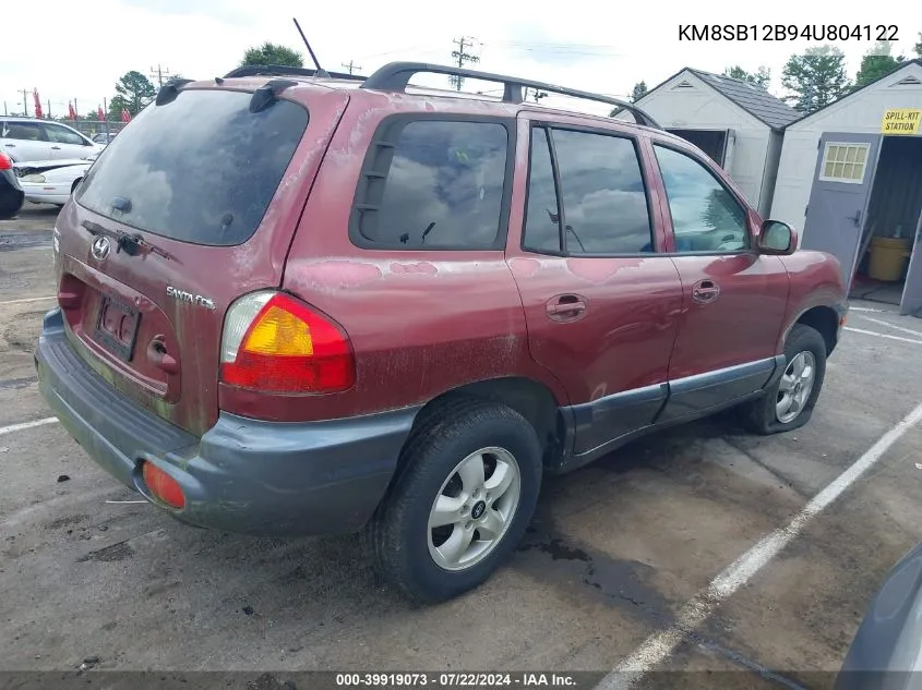 2004 Hyundai Santa Fe VIN: KM8SB12B94U804122 Lot: 39919073