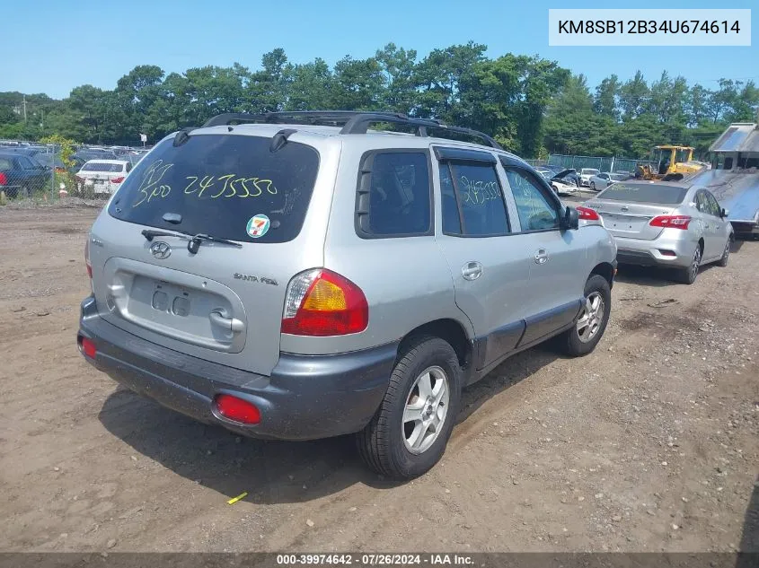 2004 Hyundai Santa Fe VIN: KM8SB12B34U674614 Lot: 39974642