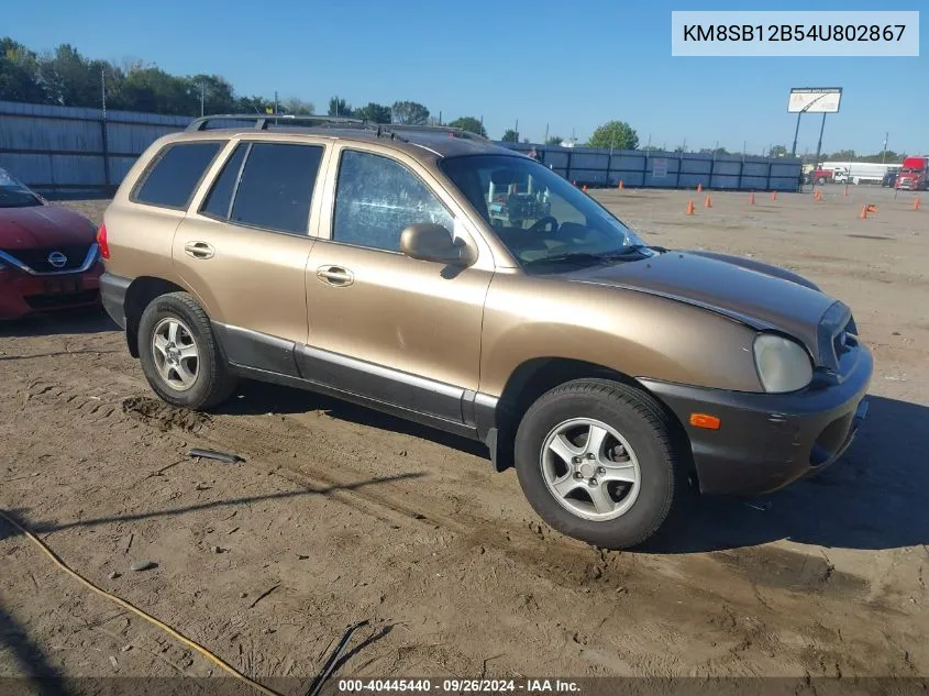 2004 Hyundai Santa Fe VIN: KM8SB12B54U802867 Lot: 40445440